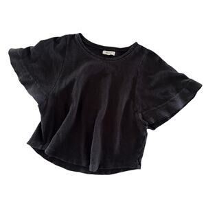 Madewell Stretchy knit S cotton Top soft Black Blouse comfort flutter sleeve